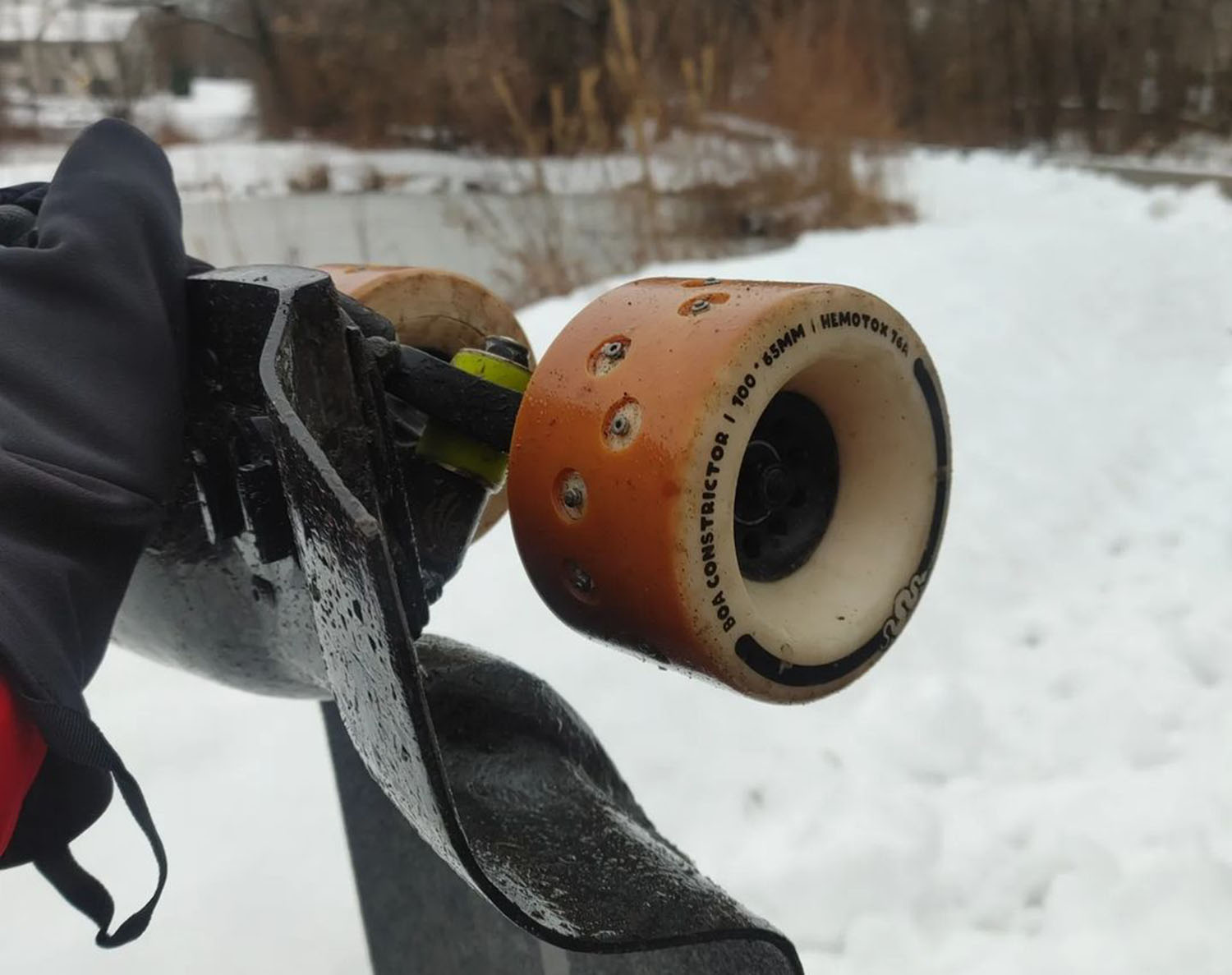 Adam&rsquo;s studded Boa Constrictor Wheels for Crazy Winter Riding